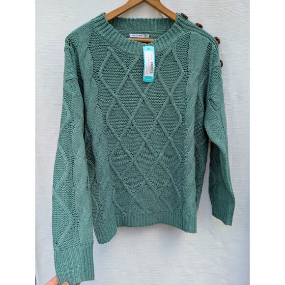 Pink Clover Women's Antalya Button Detail Cable Knit Sweater Sz M Teal Green - Picture 6 of 10